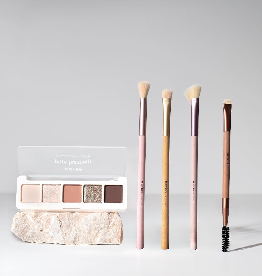 - Eye Makeup Brush Set and Eyeshadow Palette with 4 Shades + Highlighter, Pure Harmony, 4 Eye and Eyebrow Brushes, Synthetic Hair and Bamboo Fibers, Perfect for Gifts, Christmas