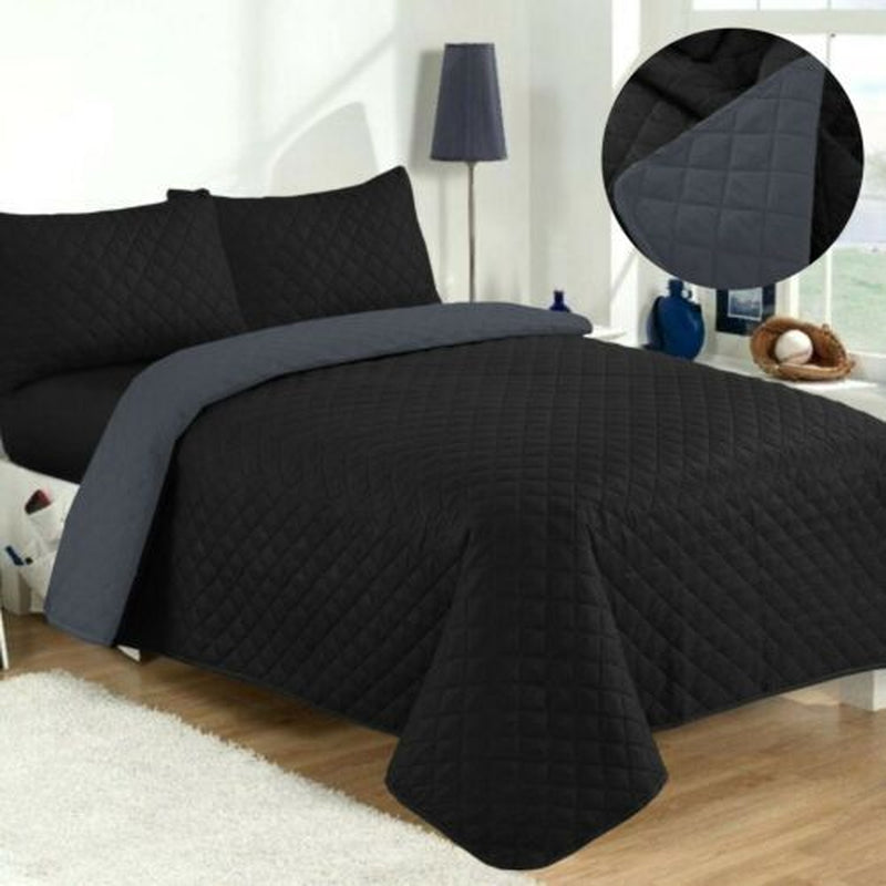 LUXURY EMBOSSED QUILTED BEDSPREAD SOFA THROW 3Pcs BEDDING SET COMFORTER DOUBLE