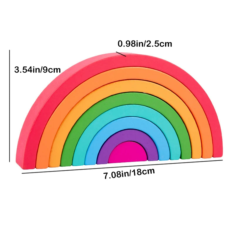 Montessori Wooden Rainbow Stacking Game,Eight Layers Square/Arch Colorful Stacker,Color Recognition Building Blocks Toys