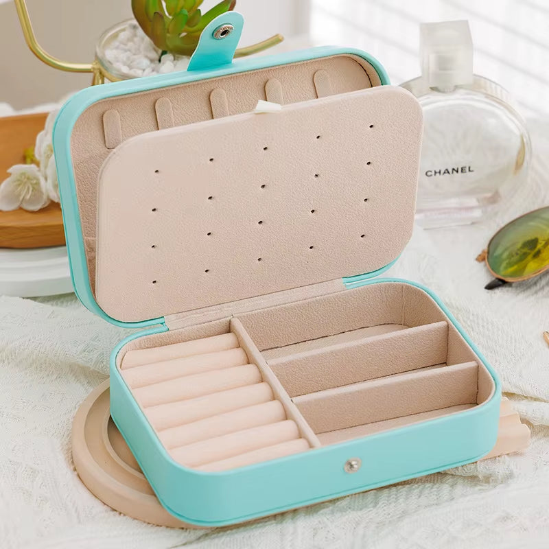 1Pc Portable Jewelry Box Jewelry Organizer Display Travel Jewelry Case Boxes Button Leather Storage Earrings Necklace Display