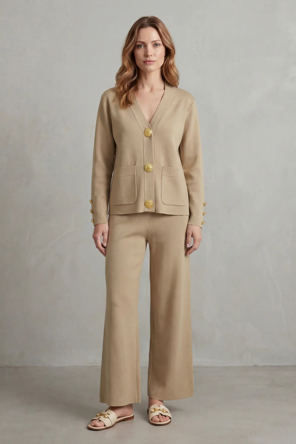 Gold Button Detail – Buttoned Lounge Set