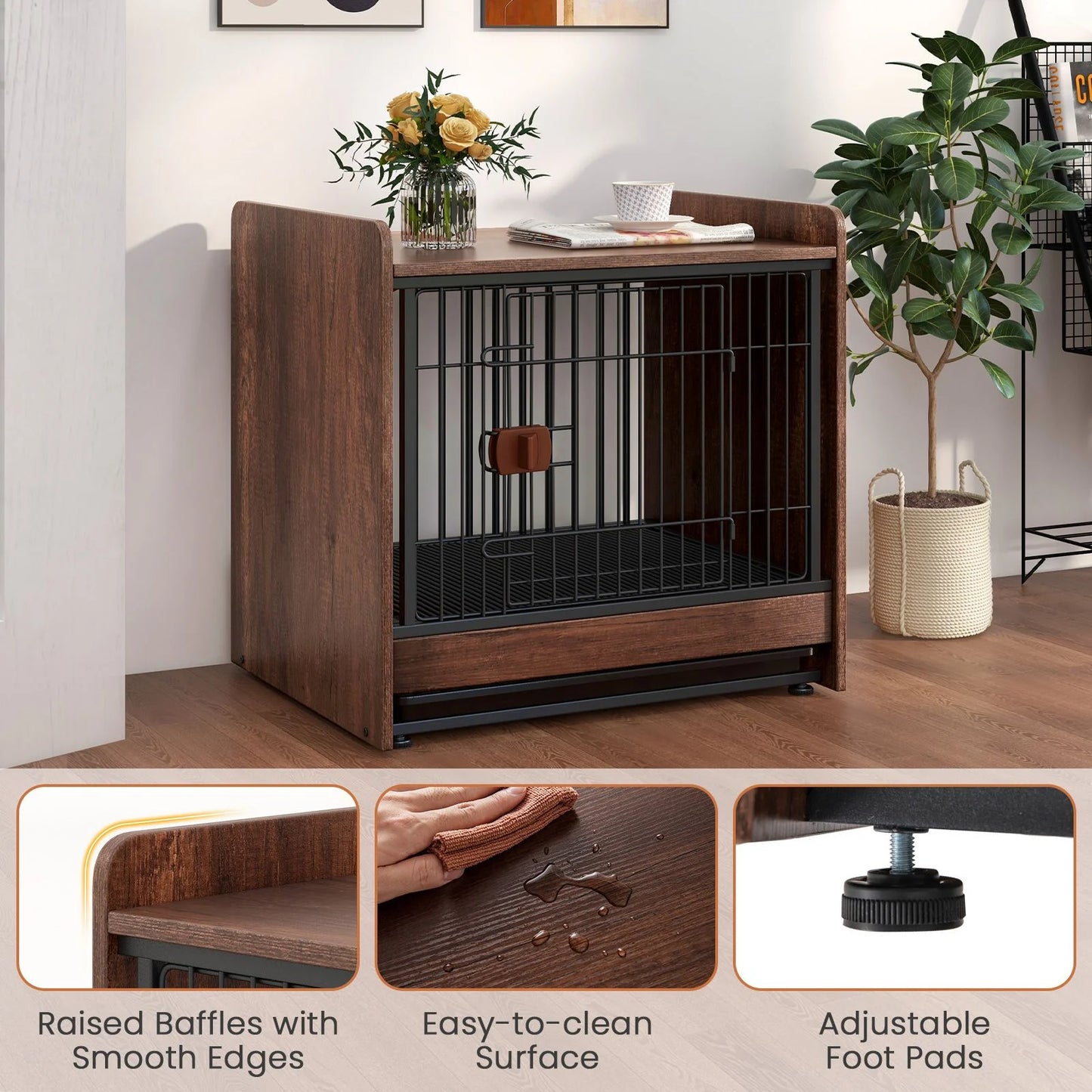 Indoor Dog Crate Furniture with Removable Tray and Lockable Door