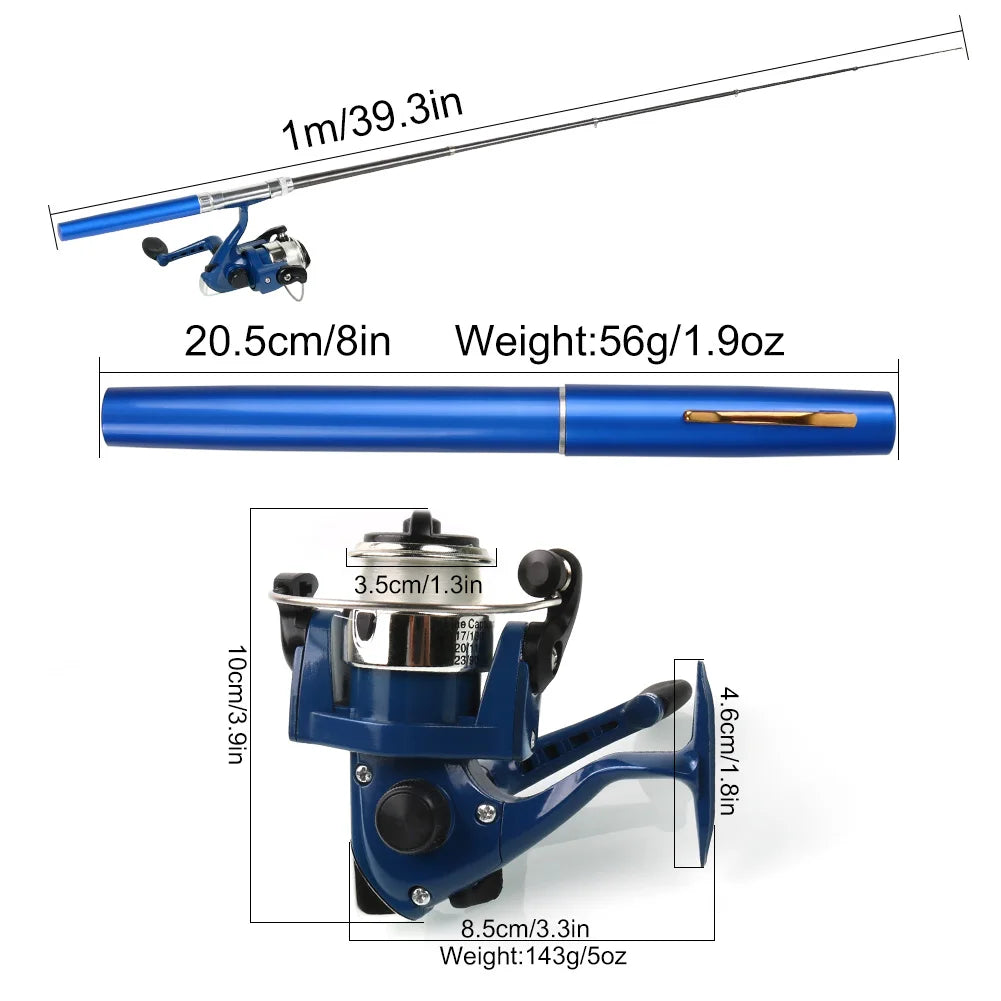 Five Colors Fishing Rod Reel Combo Ultra Lightweight 1.0M Mini Telescopic Pocket Pen Fishing Rod Pole + Reel Pesca