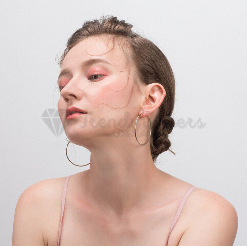 18Ct Gold Plated Silver Stainless Steel Seamless Large Small Thin Hoop Earrings