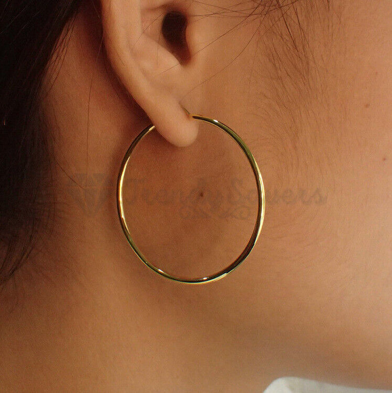 18Ct Gold Plated Silver Stainless Steel Seamless Large Small Thin Hoop Earrings
