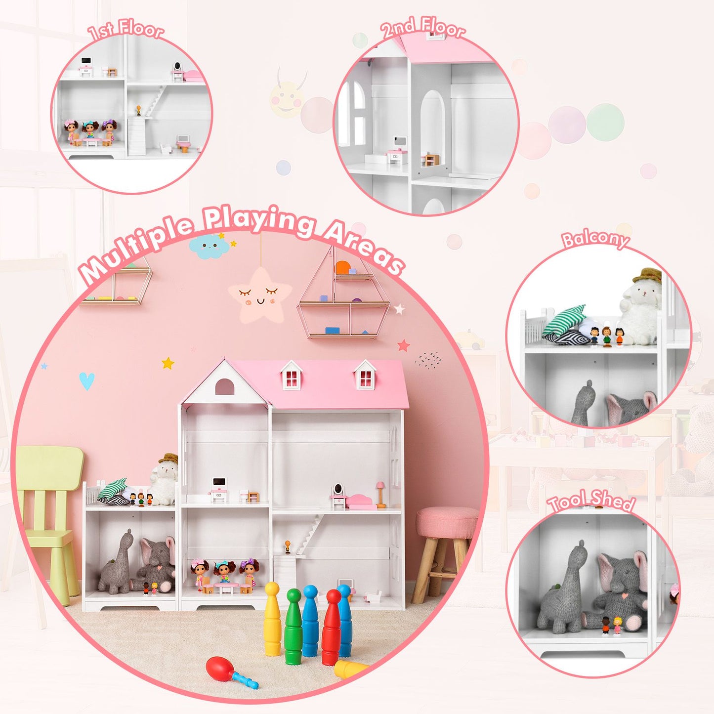 Large Wooden Dolls House with Furniture and Accessories