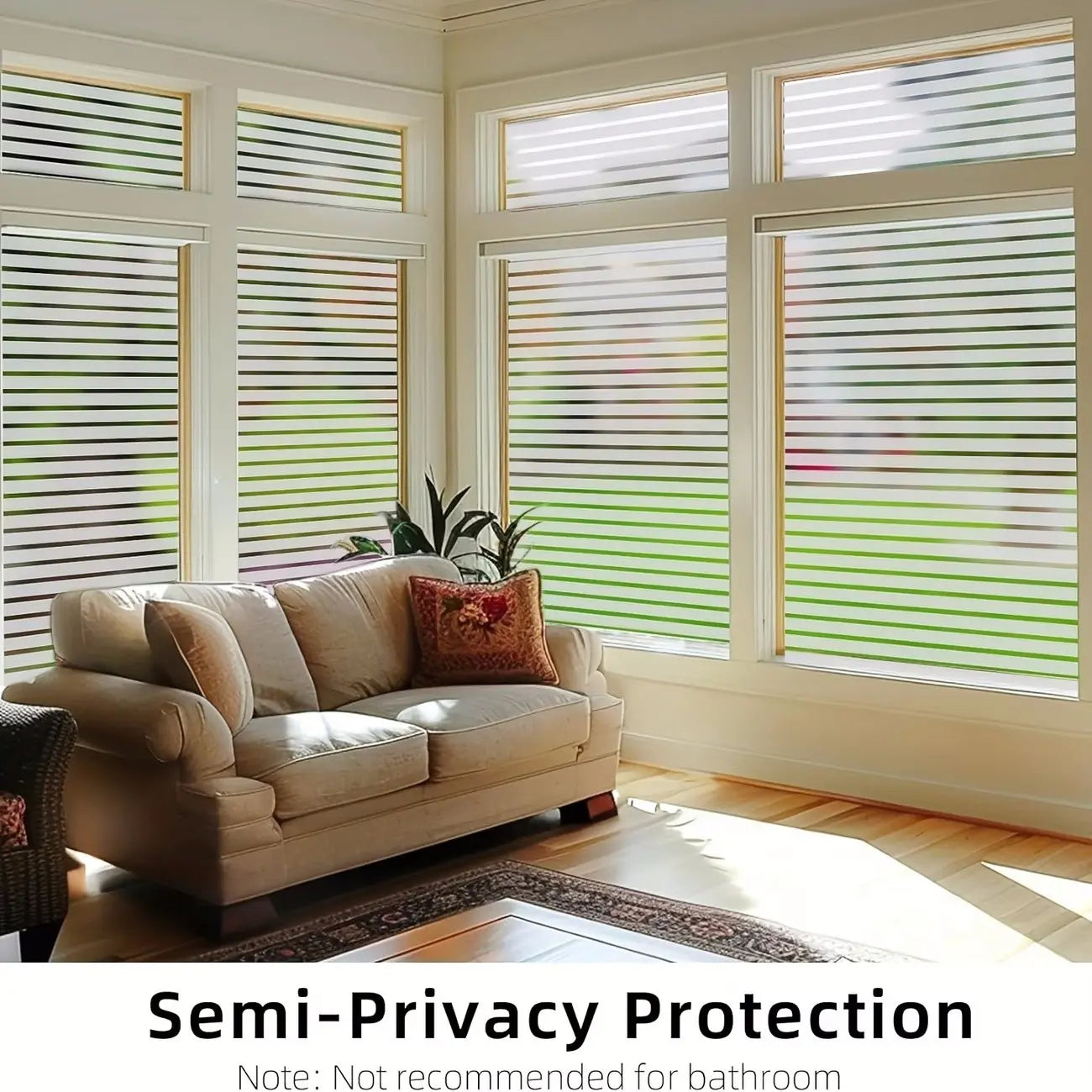 3D Striped Pattern Static Cling Window Film, 1 Count Privacy Frosted Window Sticker for Home Office Window Decor, Window Privacy Film
