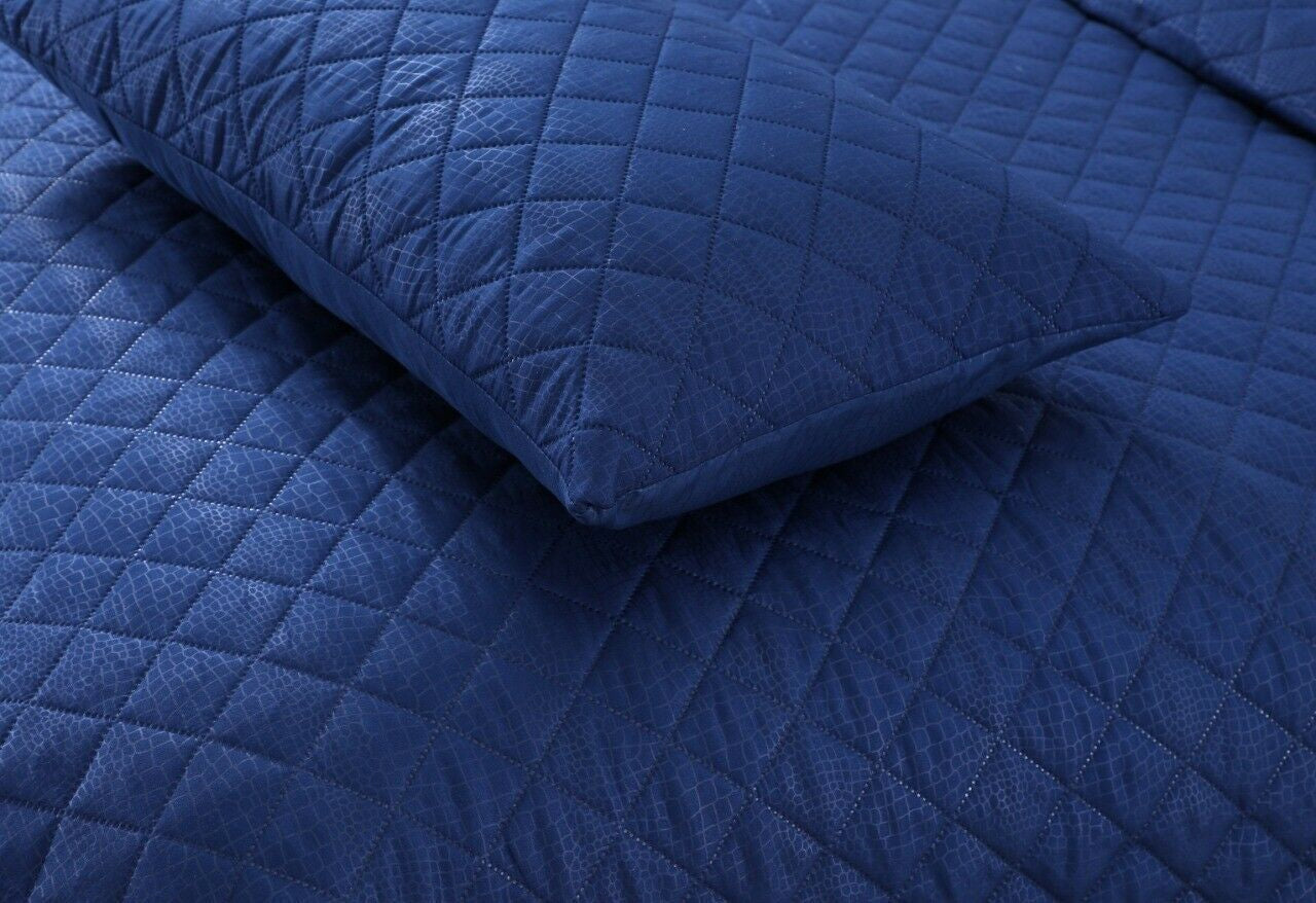 LUXURY EMBOSSED QUILTED BEDSPREAD SOFA THROW 3Pcs BEDDING SET COMFORTER DOUBLE