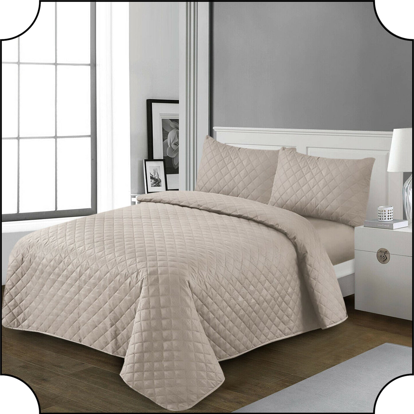 LUXURY EMBOSSED QUILTED BEDSPREAD SOFA THROW 3Pcs BEDDING SET COMFORTER DOUBLE