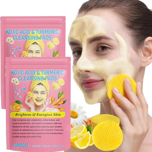 80Pcs Face Exfoliator Pad - Kojic Acid Cleansing Pads - Exfoliating Face Pads - Kojic Acid and Turmeric Exfoliating Pads- Clean Toner Pads Face Wipes - Brightens, Energizes Skin