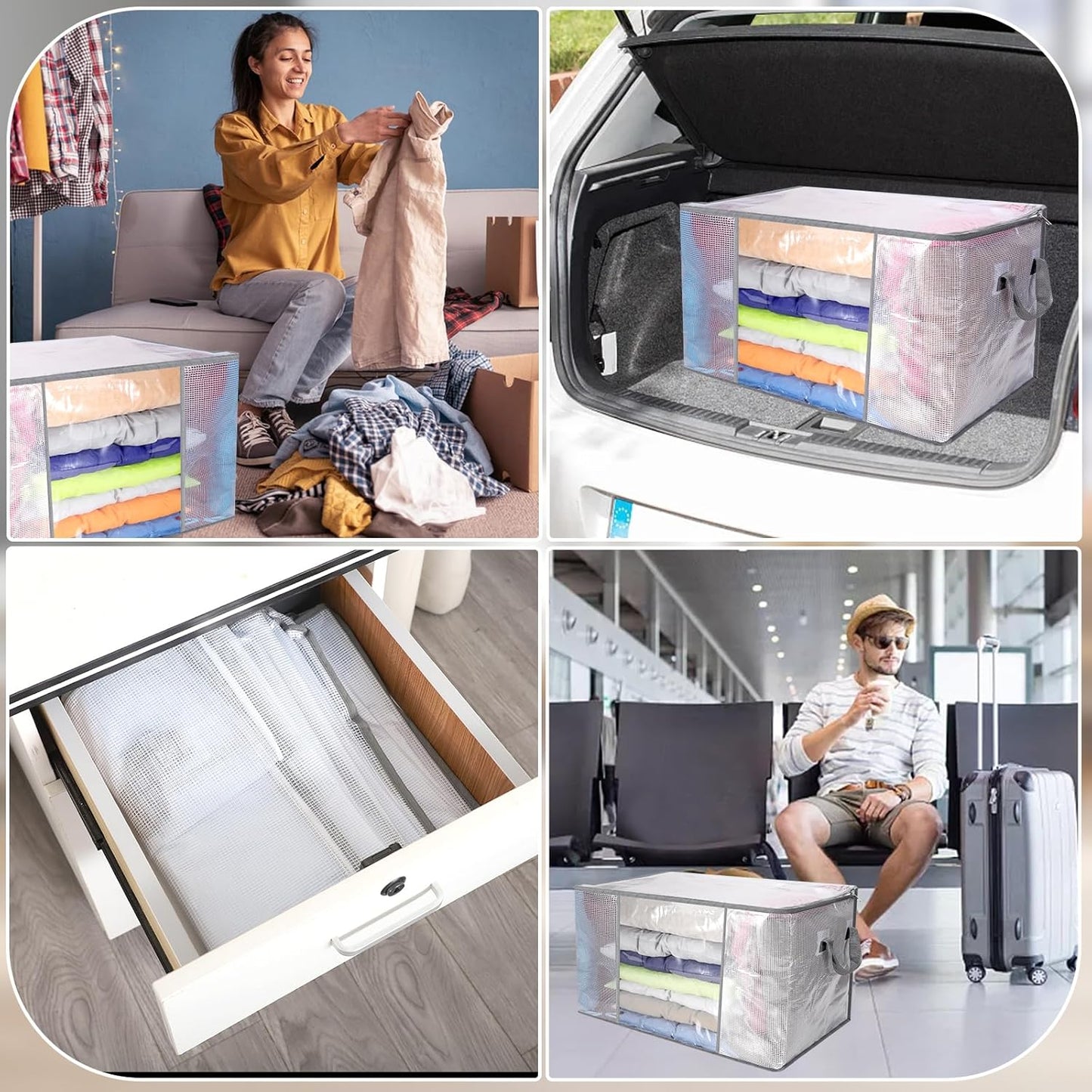 4 Pcs Clear Clothes Storage Bags, 80L Bedding Storage Bags Foldable Storage Bags