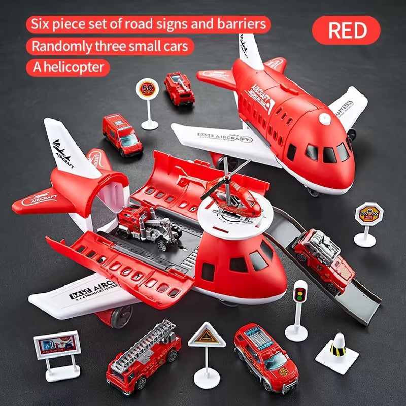 Children'S Airplane Car Model Toys Inertial Model Simulation Planes Multifunctional Toys,Random 3 Cars,1 Helicopter,6 Road Signs