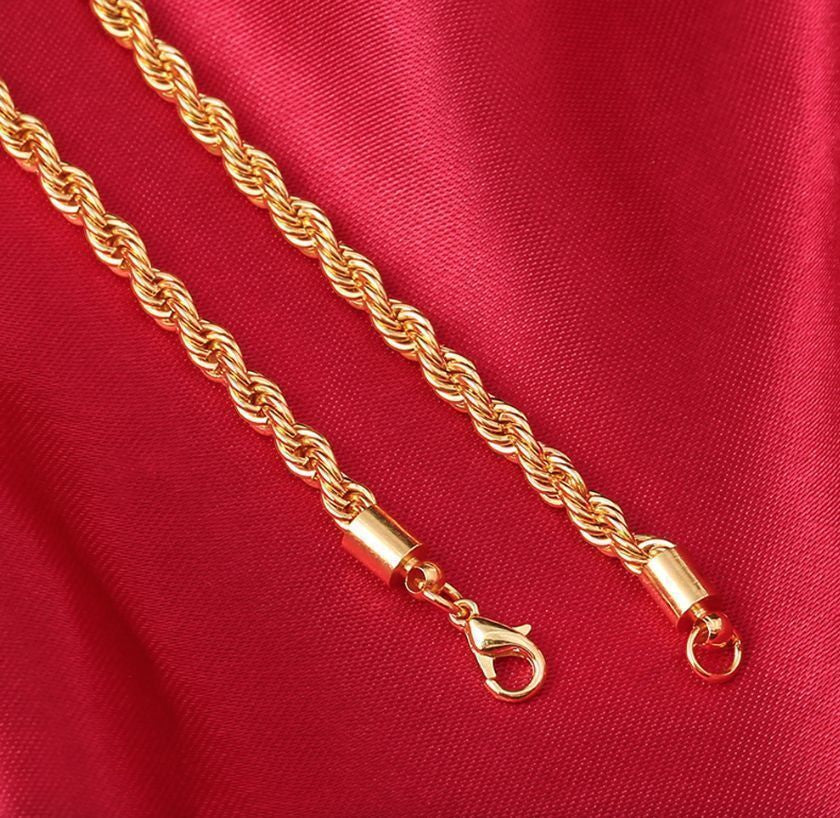 Long Chain Necklace 3MM 18Ct Gold Plated Stainless Steel 30” Inch Twisted Rope