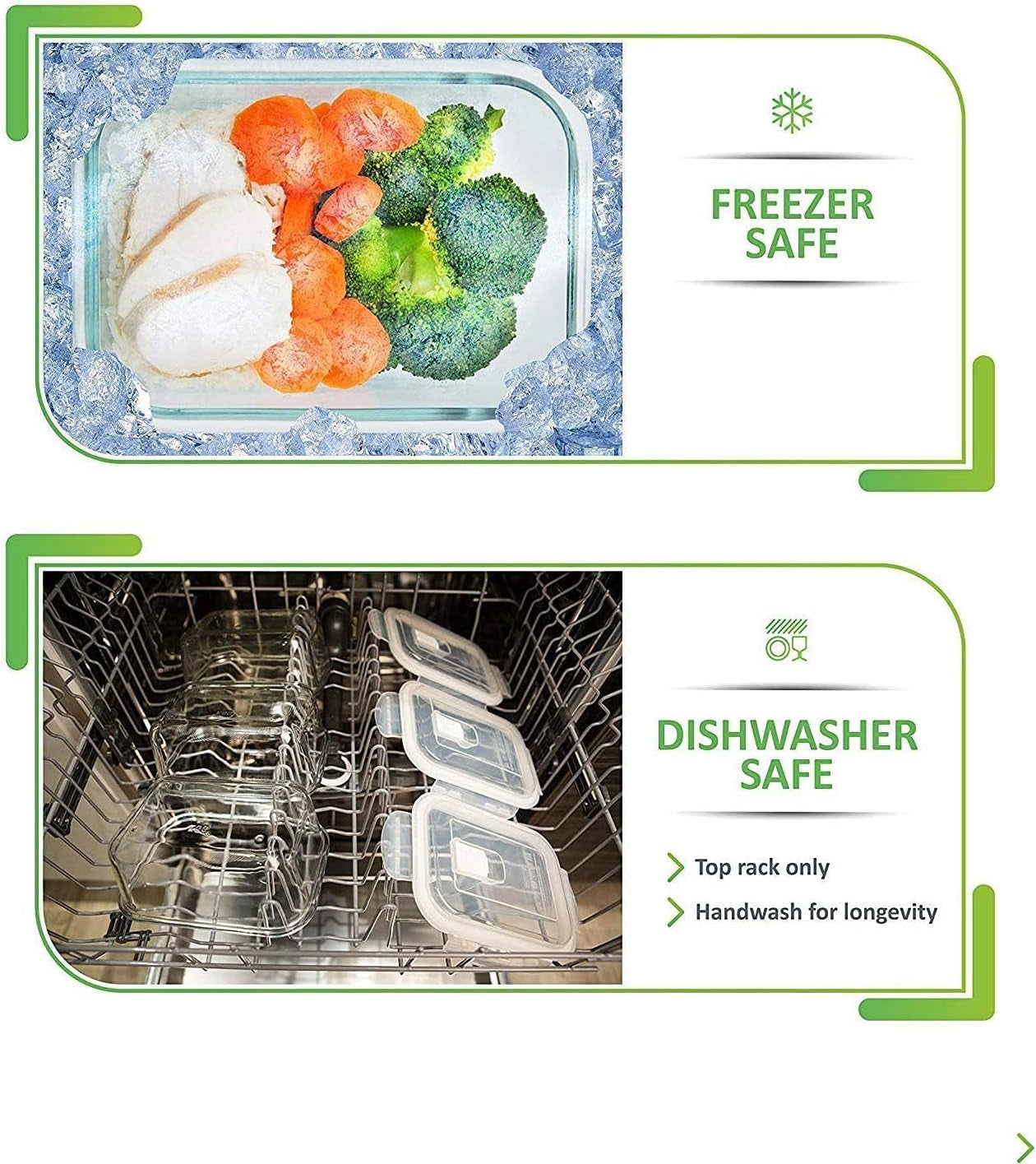 [5-Pack] Food Prep & Storage Glass Containers with Lids - Airtight Glass Meal Prep Containers Reusable (880 Millilitres - 1 Compartment)