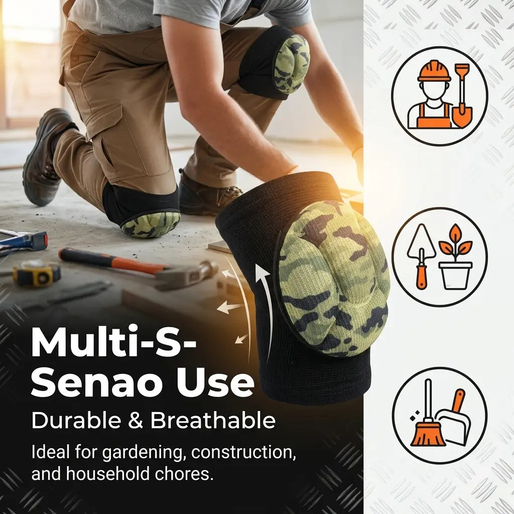 Unisex Knee Pads - Thick EVA Foam Padding, High-Elasticity Fabric, Adjustable & Anti-Slip, Ideal for Gardening, Cleaning, Construction, Sports, Dancing, Flooring Installation, Green