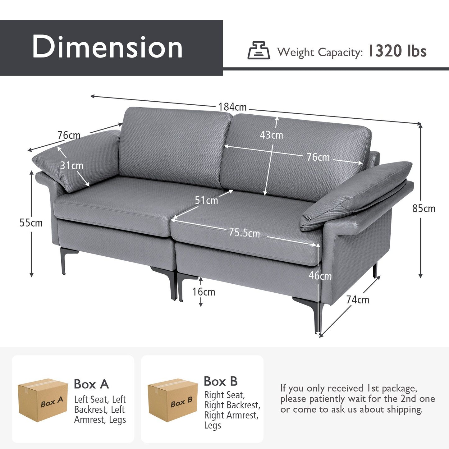 L-Shaped 2-Seater Upholstered Sectional Couch