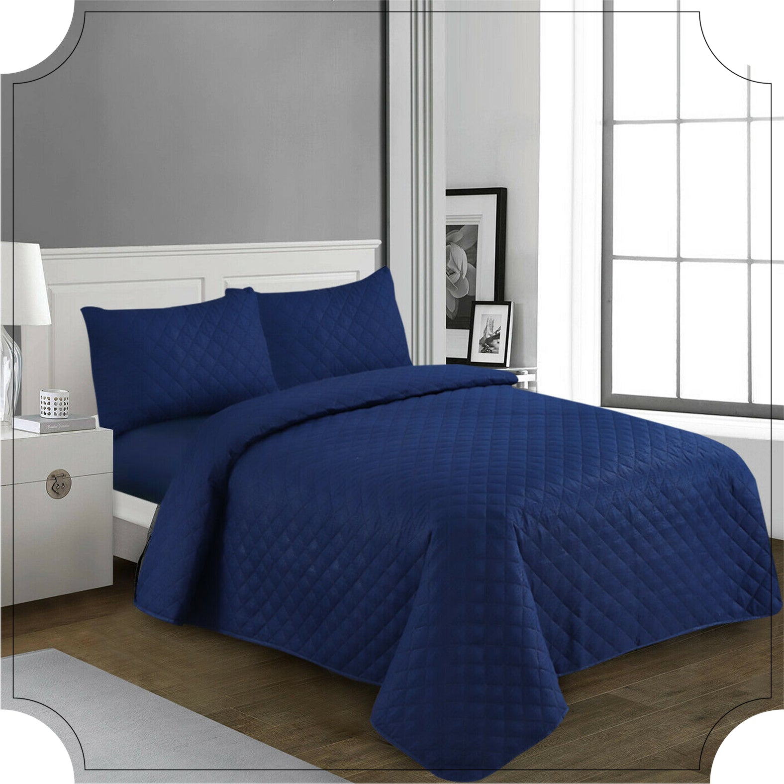 LUXURY EMBOSSED QUILTED BEDSPREAD SOFA THROW 3Pcs BEDDING SET COMFORTER DOUBLE