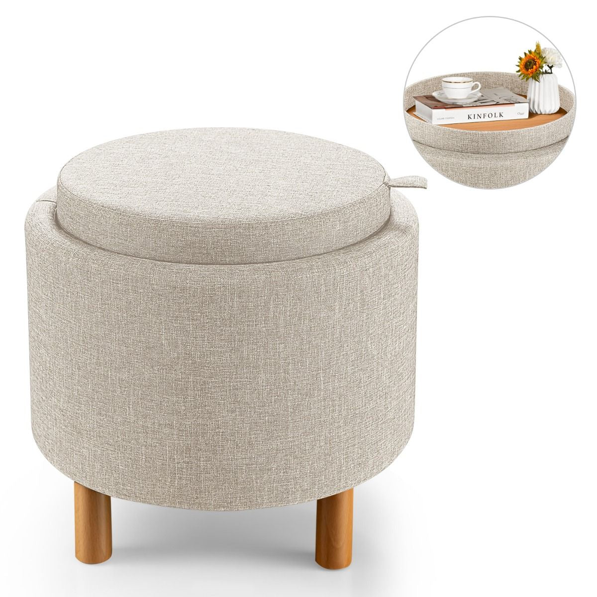 Modern round Padded Storage Ottoman with Hidden Storage Space
