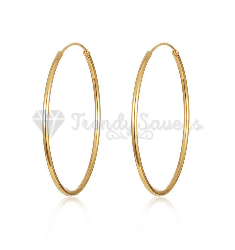 18Ct Gold Plated Silver Stainless Steel Seamless Large Small Thin Hoop Earrings