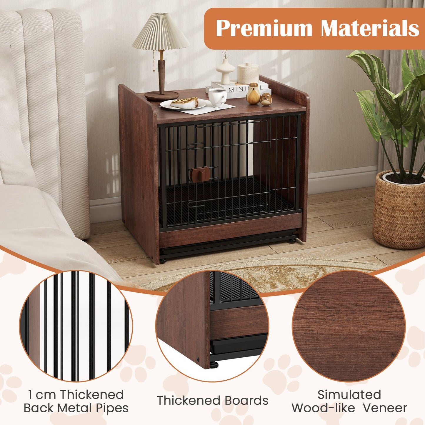 Indoor Dog Crate Furniture with Removable Tray and Lockable Door
