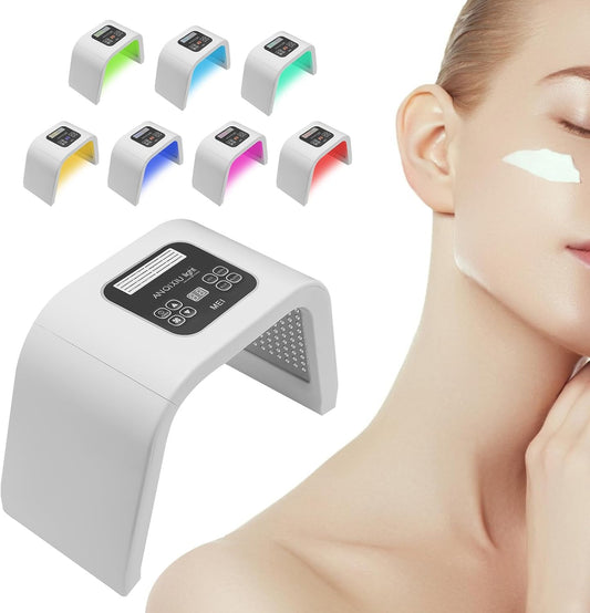 7 Colour LED Face Light Therapy Mask, Portable LED Face Mask, Skincare Facial Machine, Red Light Therapy Lamp for Face & Body Wrinkle Removal Anti-Aging Skin Rejuvenation Facial Care