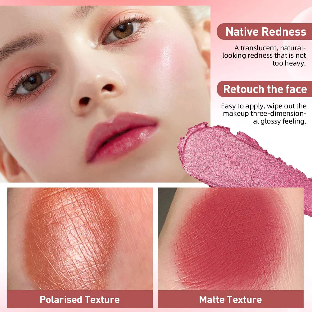 3-In-1 Cheek Blush Stick Lip Tinted Eyes Cheek Lips Brighten Cream Water-Resistant Moisturizing Face Contouring Shadow Blusher