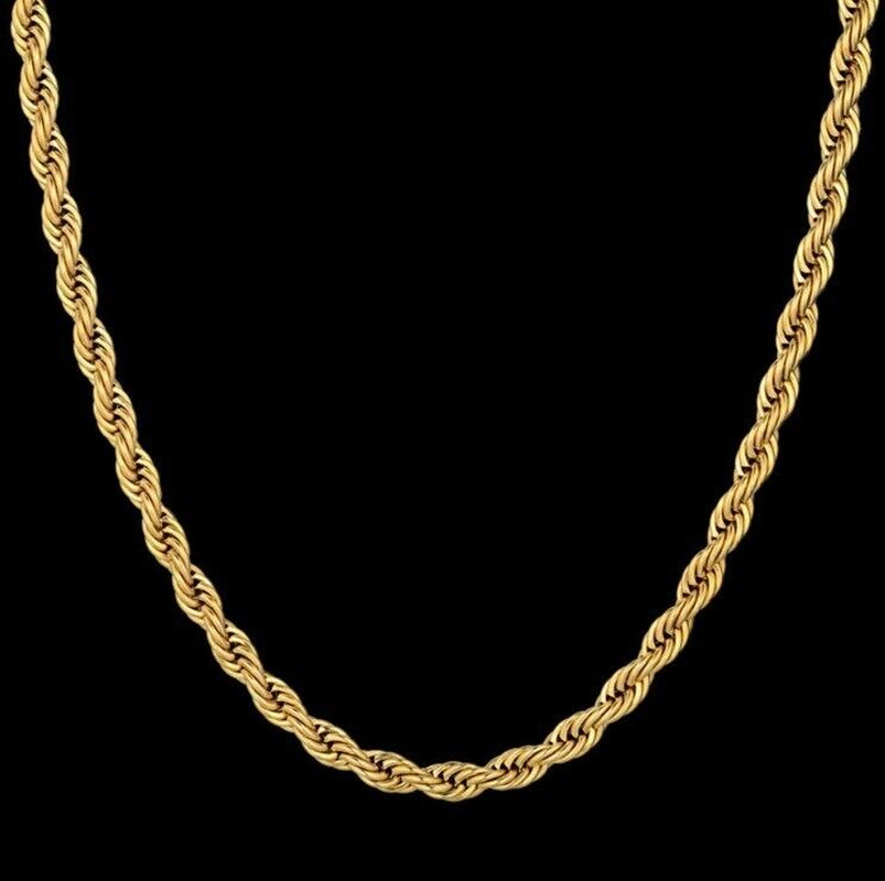 Long Chain Necklace 3MM 18Ct Gold Plated Stainless Steel 30” Inch Twisted Rope