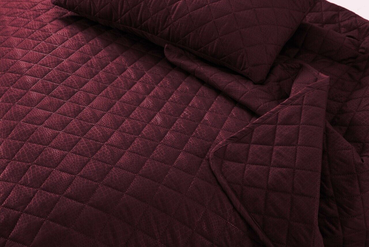 LUXURY EMBOSSED QUILTED BEDSPREAD SOFA THROW 3Pcs BEDDING SET COMFORTER DOUBLE