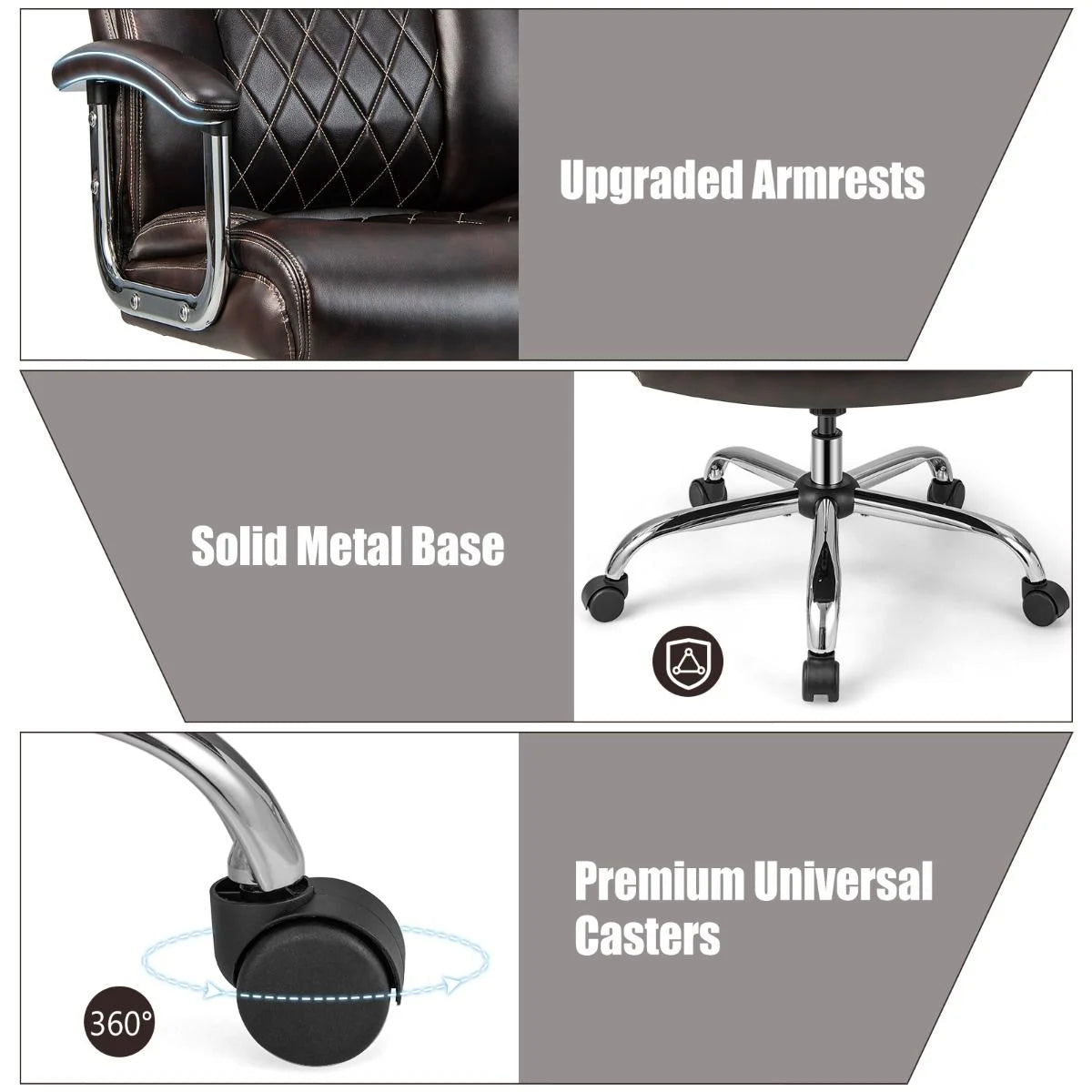 Leather Office Chair with Rocking Mode and Armrests