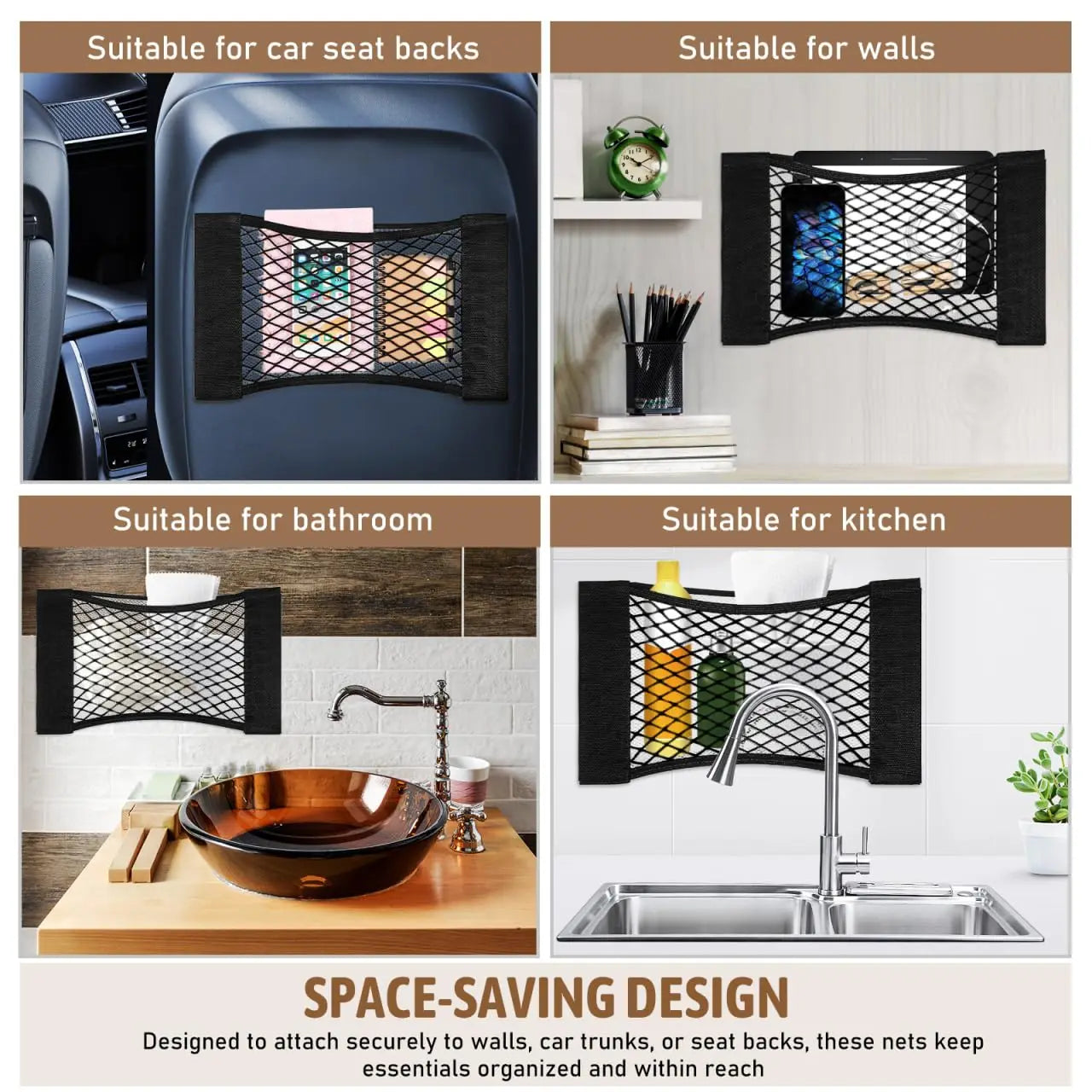 Car Storage Mesh Bag Stretchable RV Storage Net Wall Sticker Storage Bag Suitable for Car Trunk Storage and Home Storage
