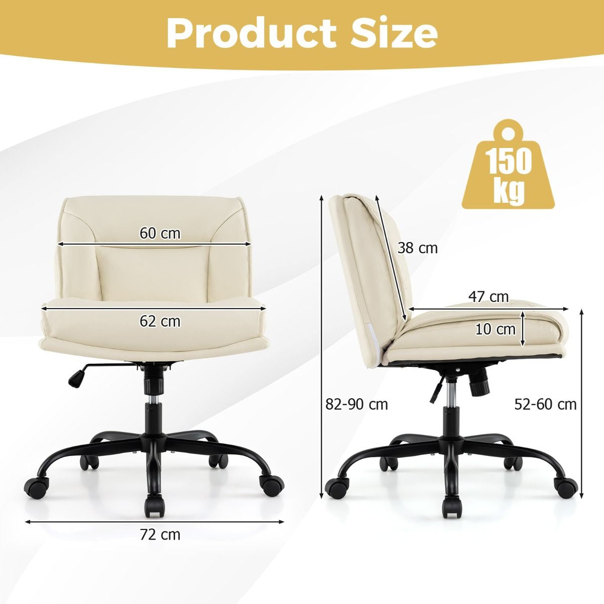 PU Leather Armless Desk Chair with Wide Backrest and Seat
