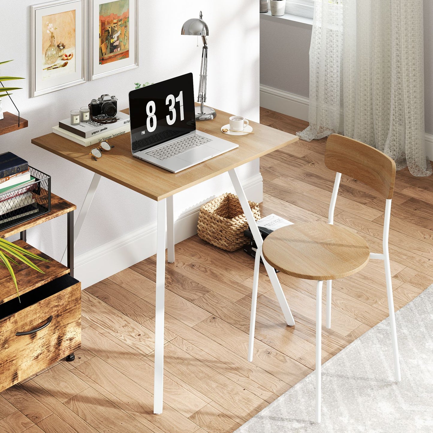 3-Piece Kitchen Dining Room Furniture with Metal Frame and Adjustable Foot Pads