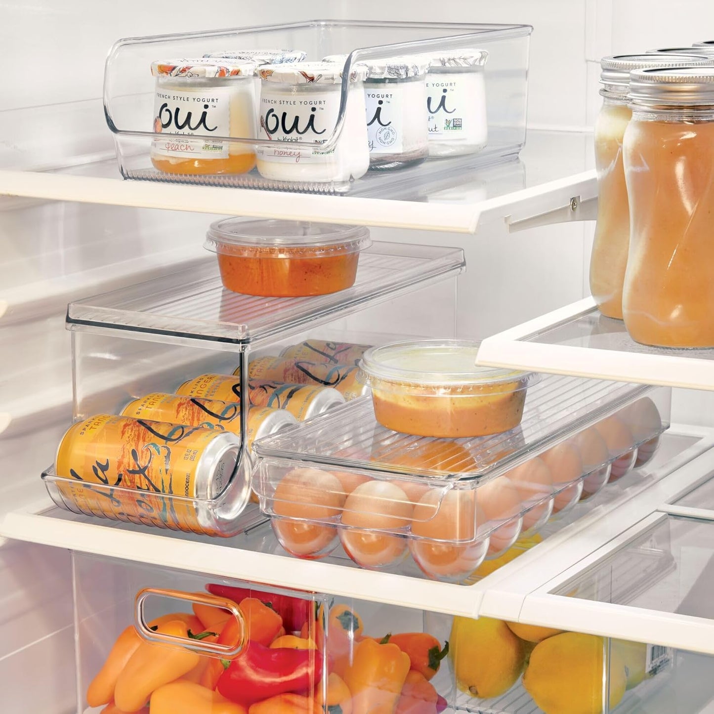 Idesign 72930 Fridge/Freeze Binz Egg Tray, Large Plastic Storage Box for 21 Eggs, Clear