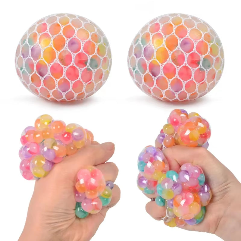 Rainbow Bead Squishy Ball 3D Stress Relief Sensory Toys for Adults Anti-Anxiety Fidget Toy with Non-Toxic for Office Classroom