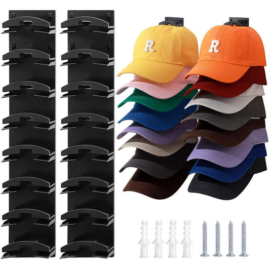 [Holiday Haul] Hat Organizer for Baseball Caps 2Pack, Hat Rack for Wall with Strong Adhesive Hold up to 16 Hats, Hat Hanger Holder Display for Door Closet, Cap Organizer Storage Multilayer Two Mounting