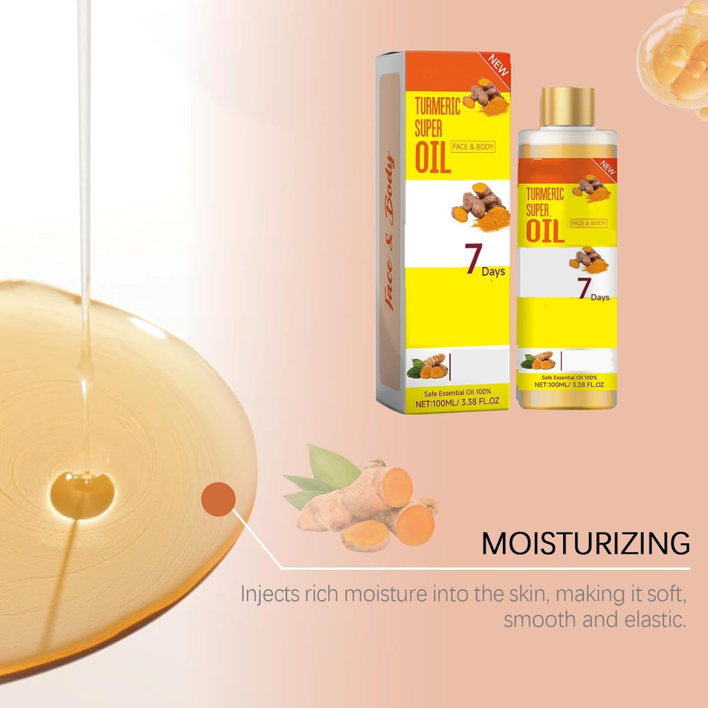 Soft 7 Turmeric Massage Oil - Turmeric Oil - Body,Hair,Face Turmeric Essential Oil - Body Oil for Dry Skin - Soft 7 Turmeric Body Oil for Skin Care - 7 Days Turmeric Massage Oil 100ML