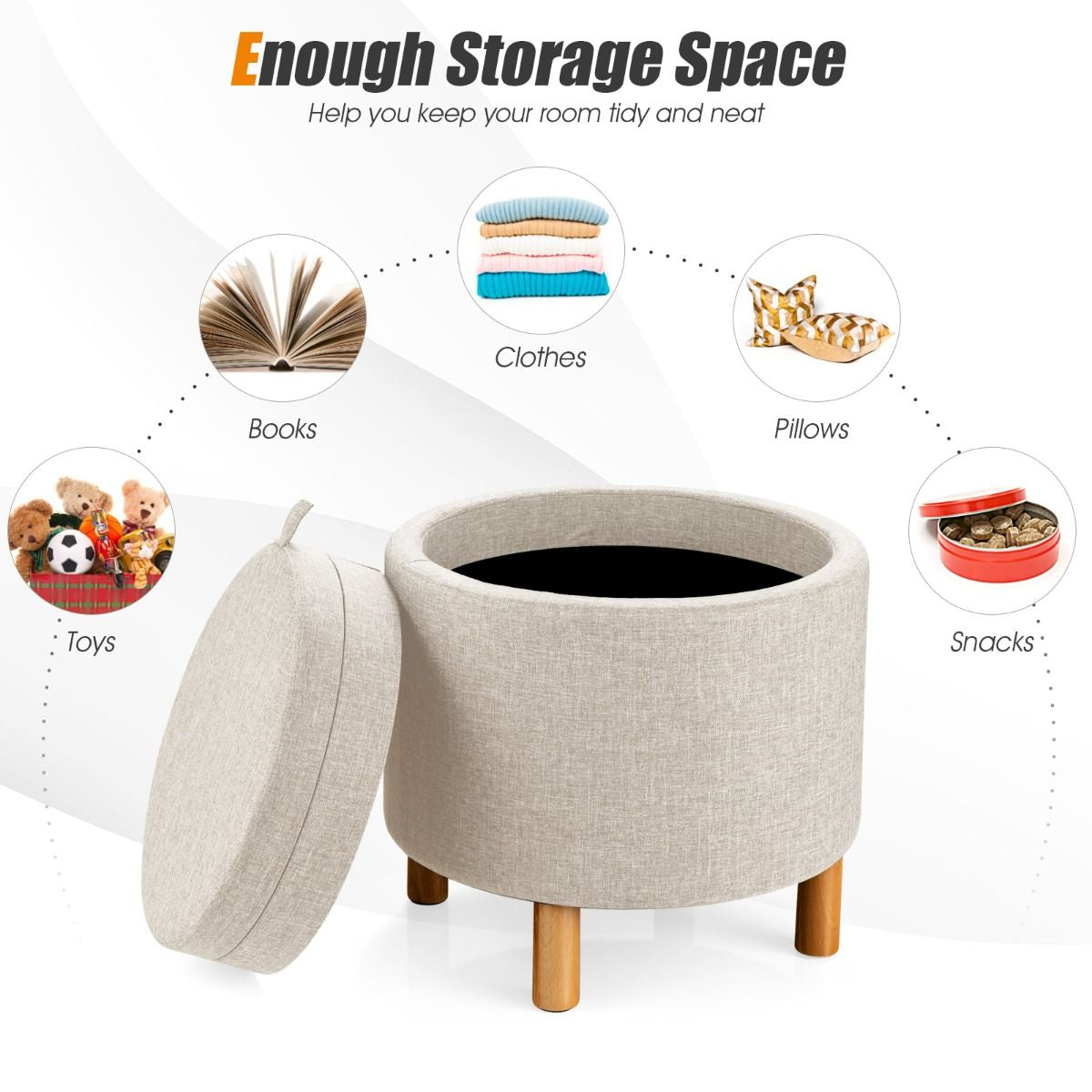 Modern round Padded Storage Ottoman with Hidden Storage Space
