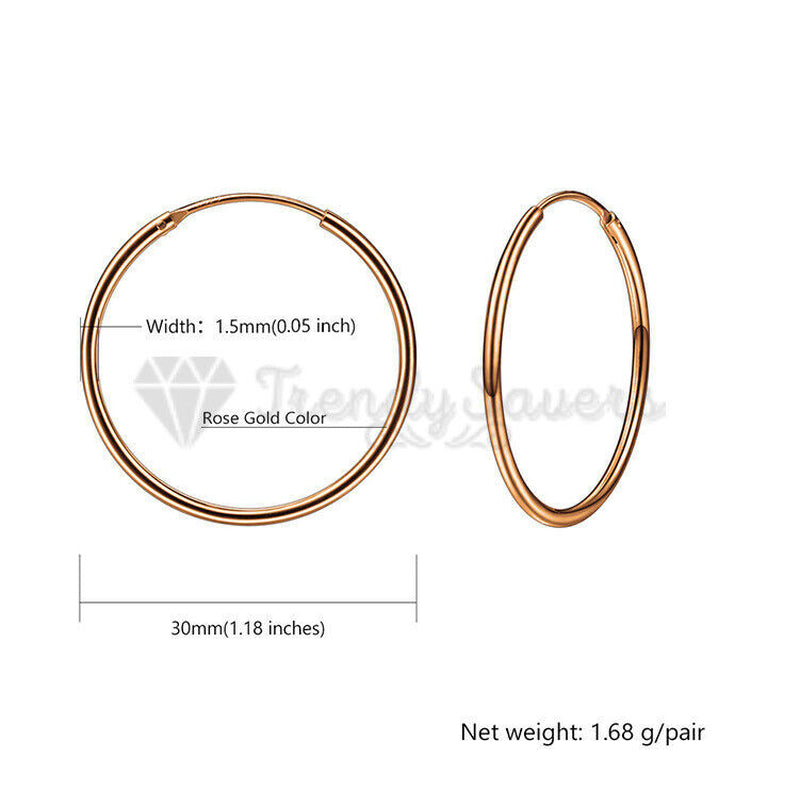 18Ct Gold Plated Silver Stainless Steel Seamless Large Small Thin Hoop Earrings
