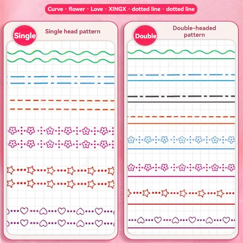 6Pcs/Set Kawaii Flowers Line Shaped Highlighter Pens Roller Tip Curve Liner Marker for Writing Journaling Drawing Stationery