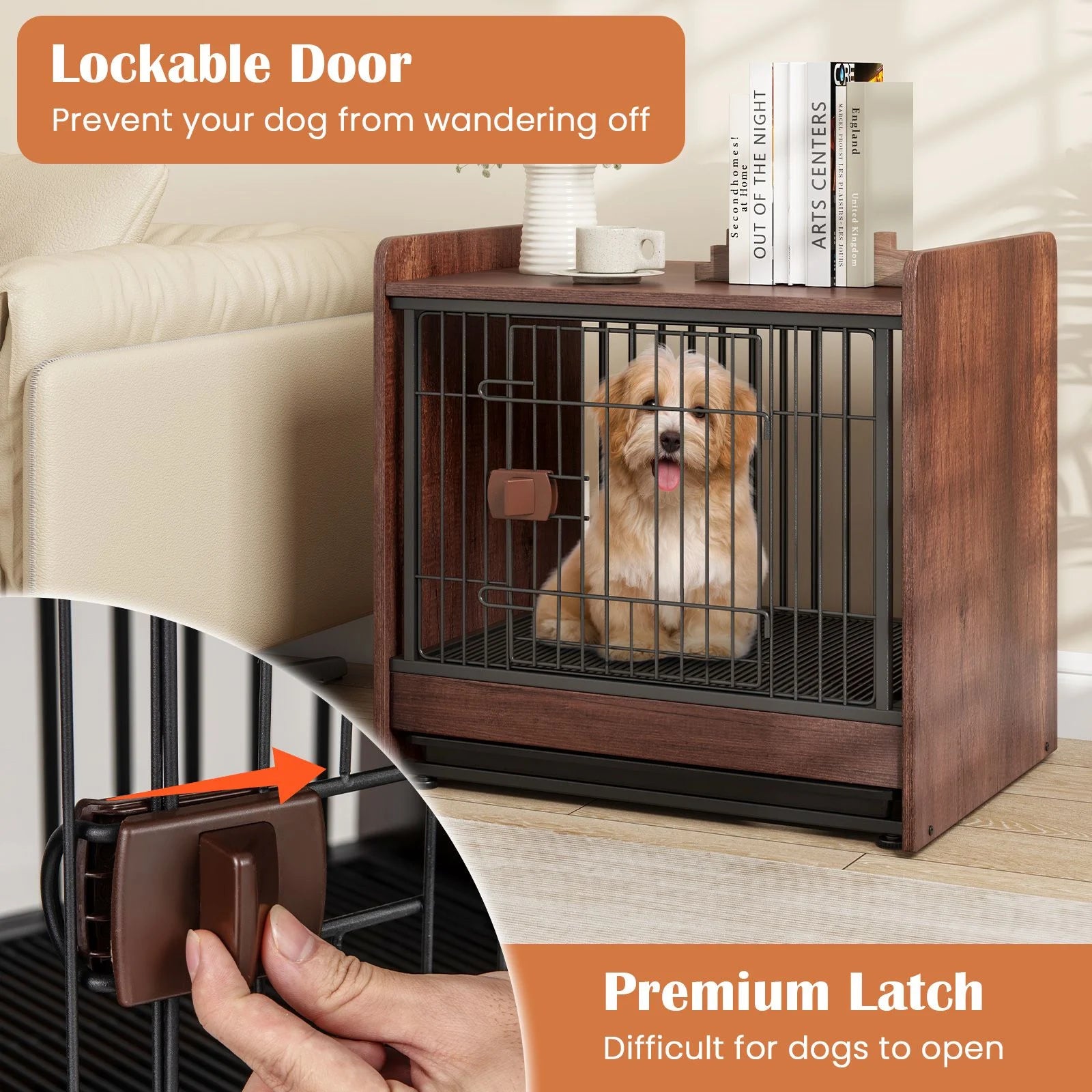 Indoor Dog Crate Furniture with Removable Tray and Lockable Door