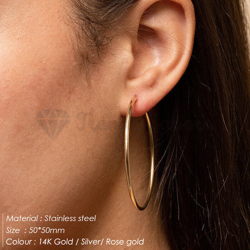 18Ct Gold Plated Silver Stainless Steel Seamless Large Small Thin Hoop Earrings