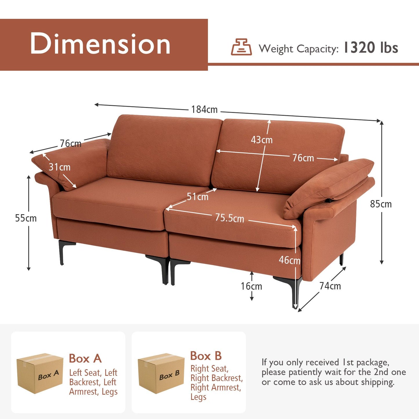 L-Shaped 2-Seater Upholstered Sectional Couch