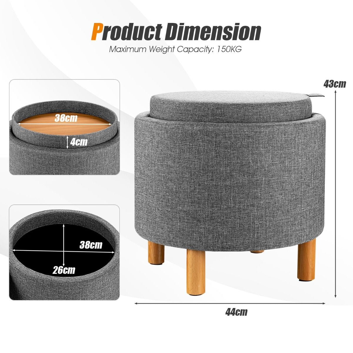 Modern round Padded Storage Ottoman with Hidden Storage Space