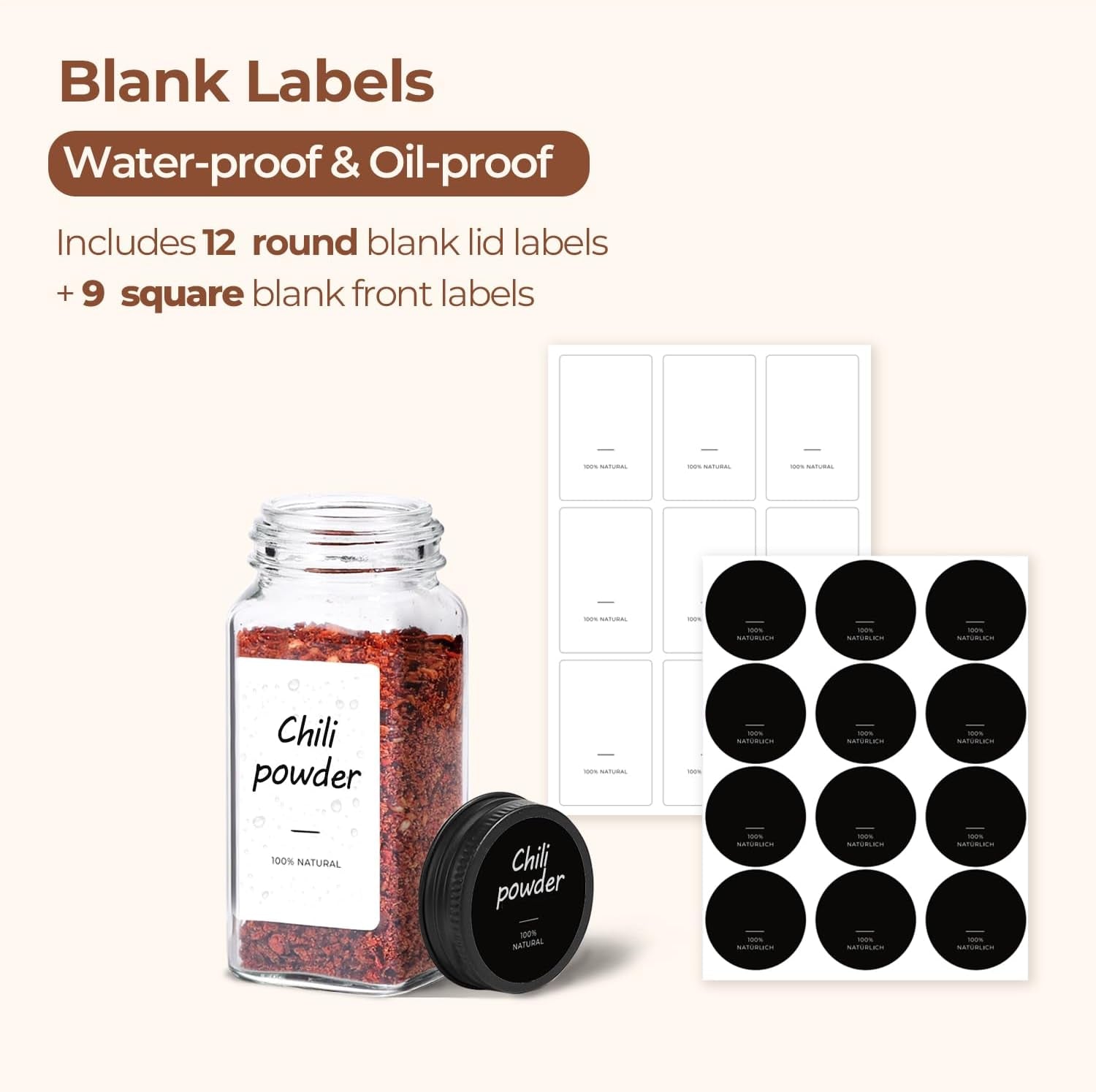 6Pcs 120Ml Glass Spice Jars with Shaker Lids and Labels, Spice Jars Trial Set & Supplement Set, Empty Spice Containers and Square Spice Bottles for Kitchen and Seasoning