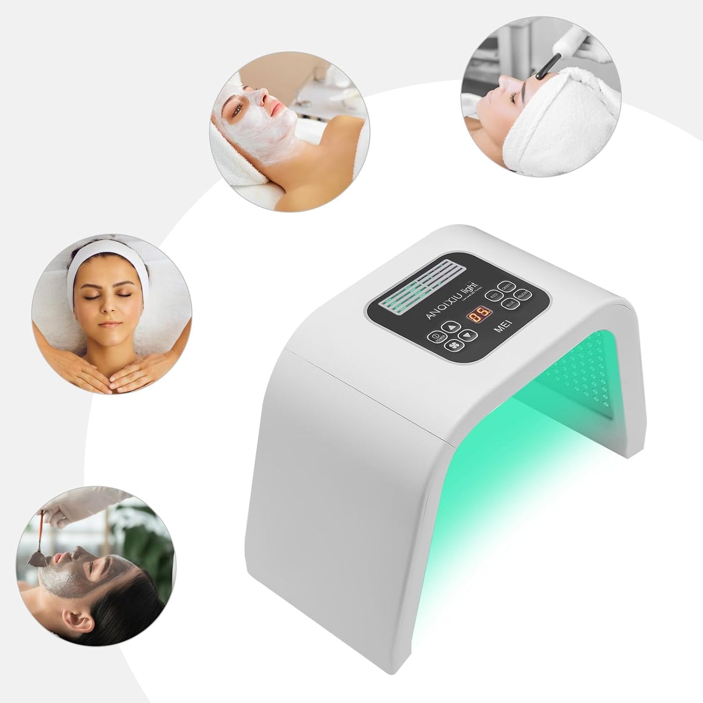 7 Colour LED Face Light Therapy Mask, Portable LED Face Mask, Skincare Facial Machine, Red Light Therapy Lamp for Face & Body Wrinkle Removal Anti-Aging Skin Rejuvenation Facial Care