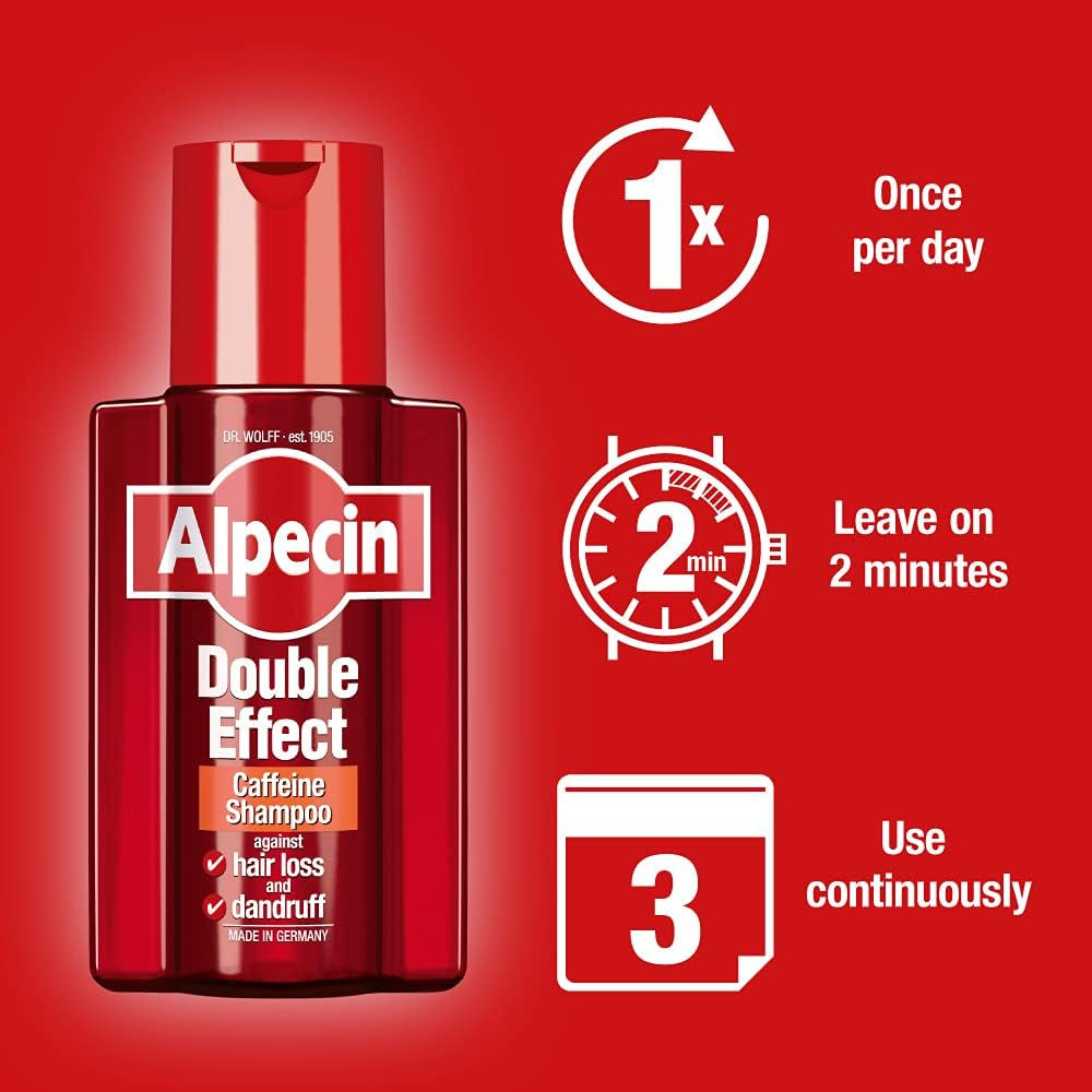 Double Effect Shampoo 3X 200ml | Anti-Dandruff and Natural Hair Growth Formula | Energizing Treatment for Strong Hair | Men's Hair Care, Made in Germany
