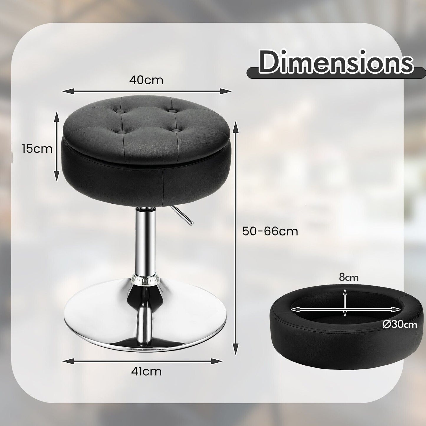 360° Swivel Vanity Stool with Removable Tray Lid
