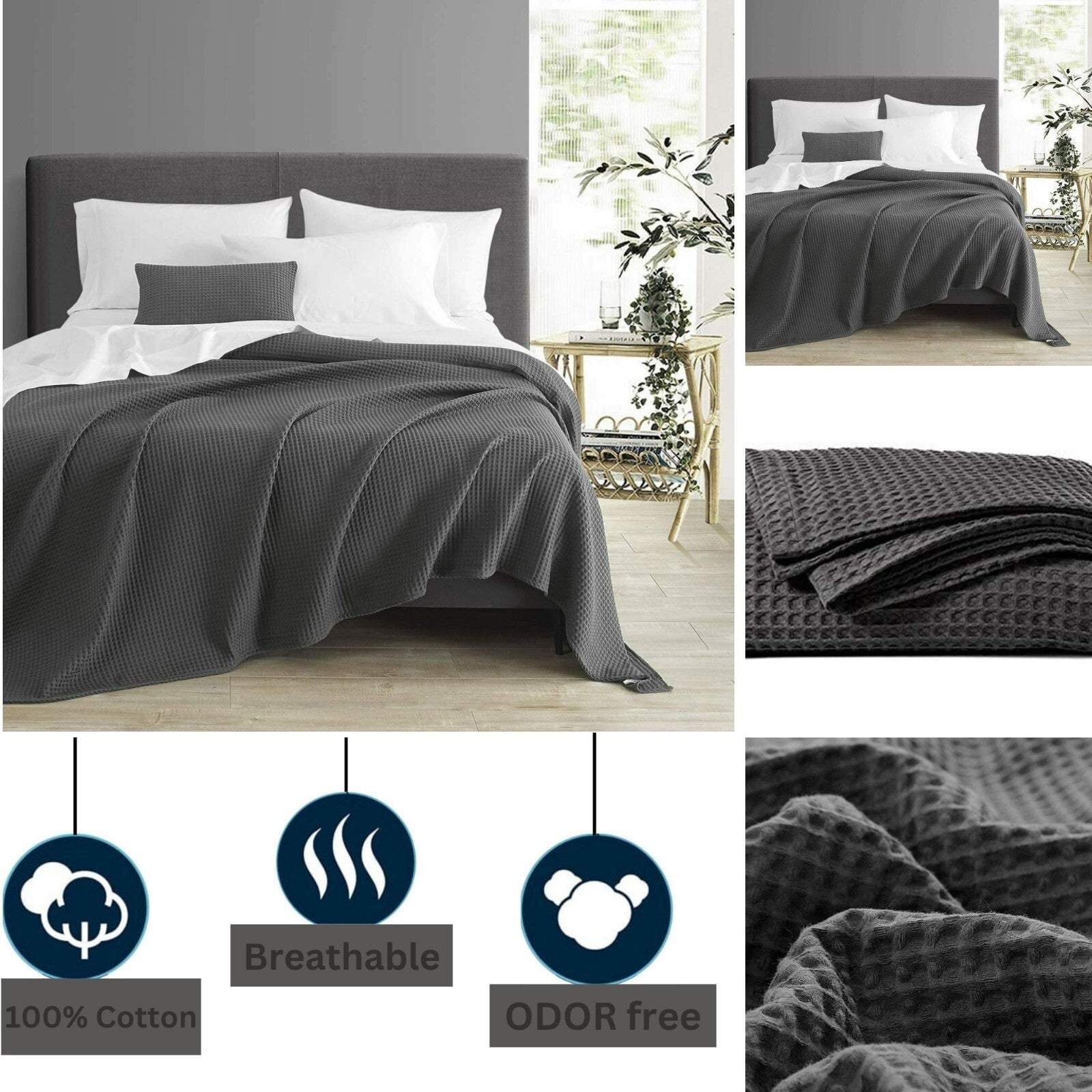 100 PURE COTTON Honeycomb Waffle Throw Snug Warm Sofa Bed Throw Large Pillowcase