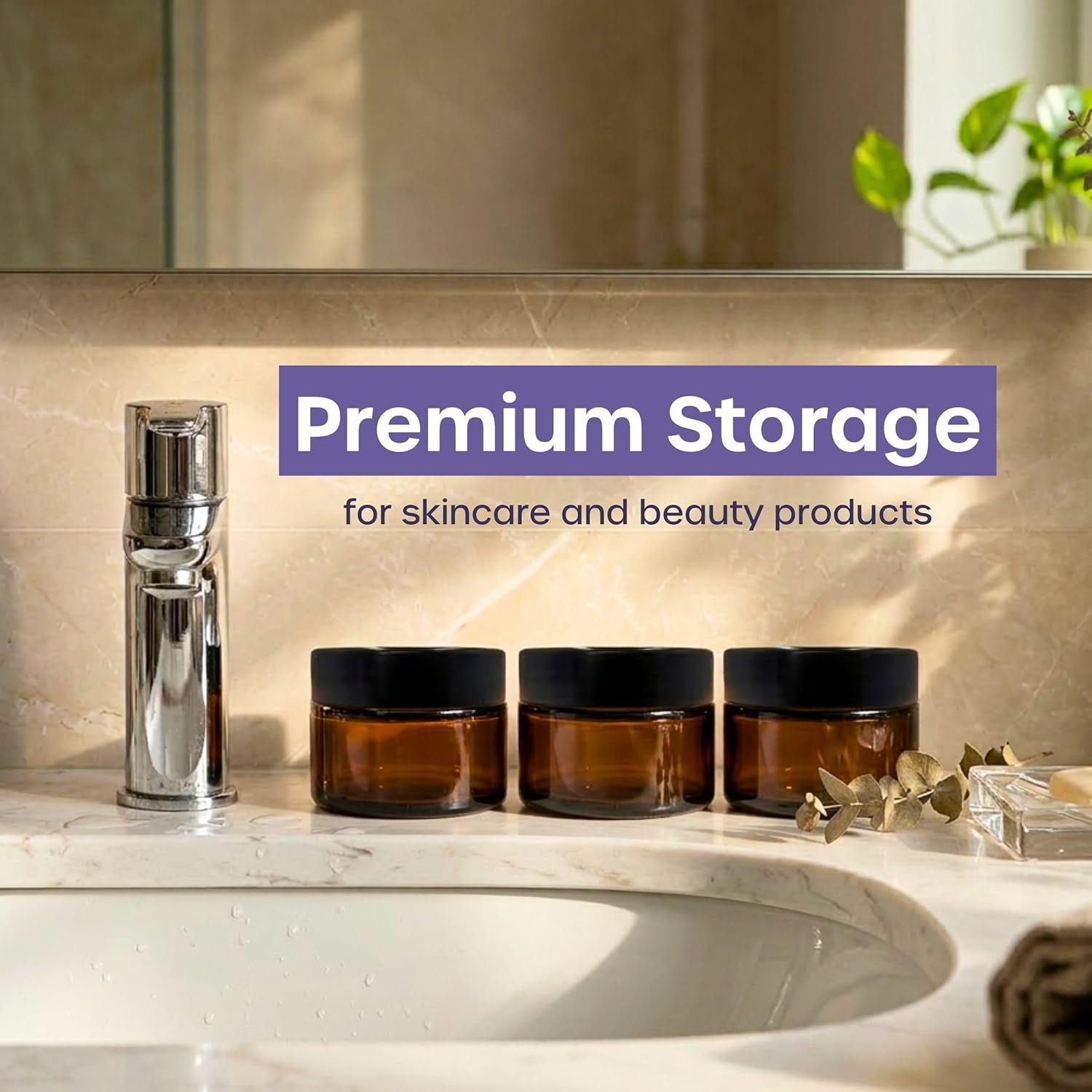 16-Pack Amber Glass Jars (60ml) with Lids - Brown Travel Cosmetic Containers with Spatula - UV Protection for Powders, Lotions, and Creams