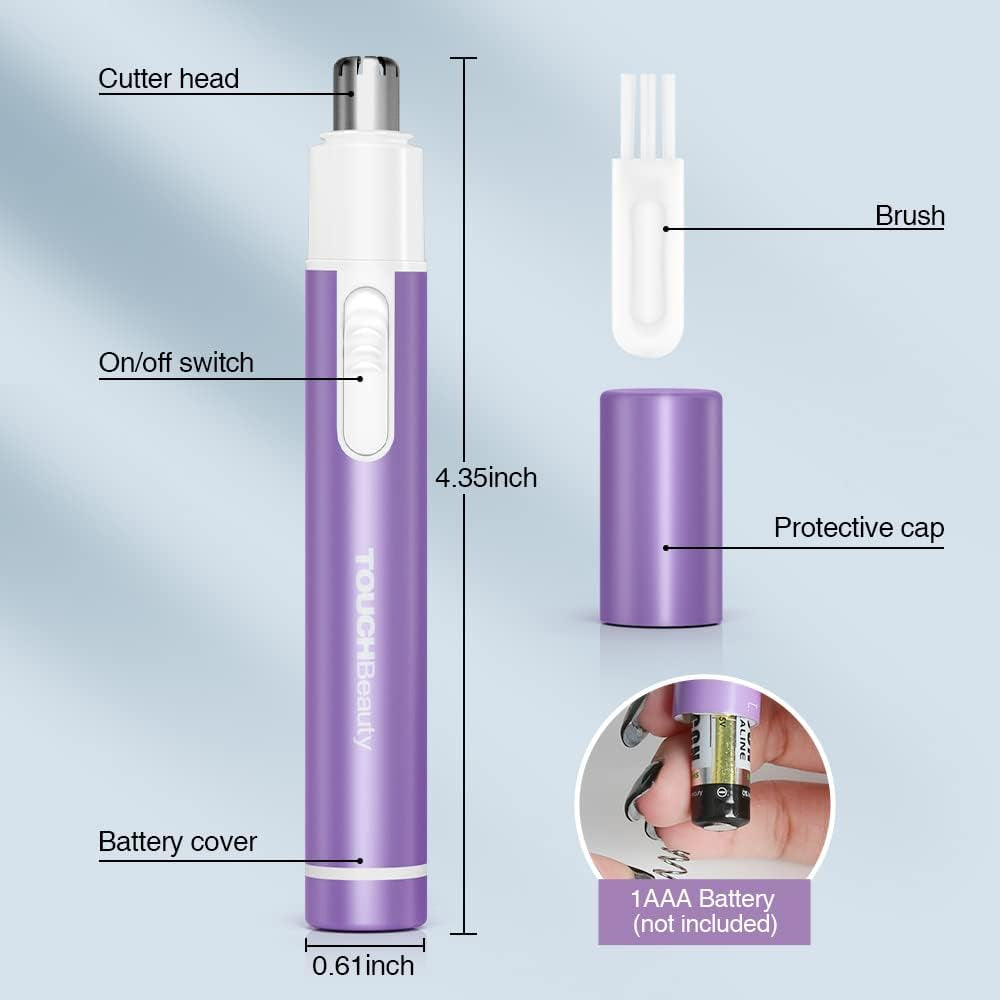Nose Hair Trimmer for Women,Portable Electric Nose Ear Hair Trimmer,Personal Groomer Hair Removal,Mini Size,Battery Powered,Purple AG-0656